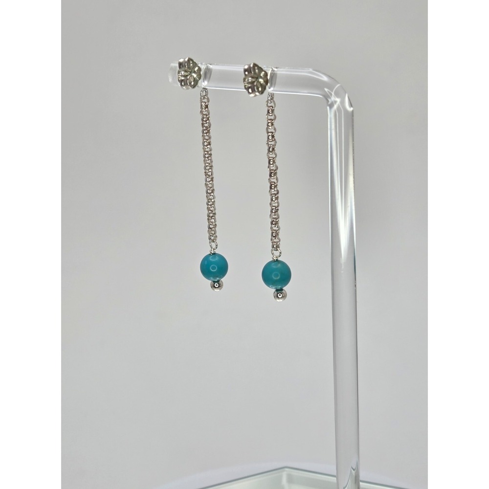 RARE Carolyn Pollack RELIOS Sterling Silver & Turquoise Rolo Chain Earrings - Picture 4 of 5